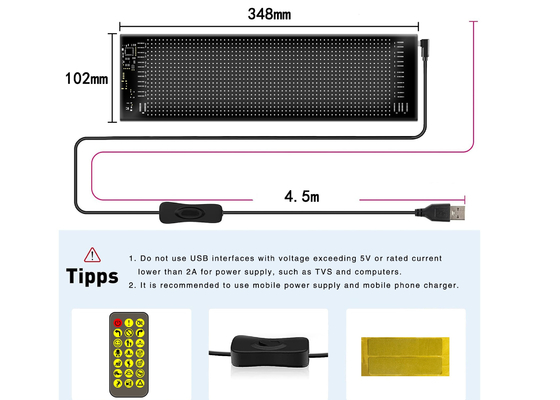 앱 제어 LED 표지판 20*64 유연 USB 프로그래밍 사용자 지정 스크롤 메시지 자동차 표지판 디지털 디스플레이