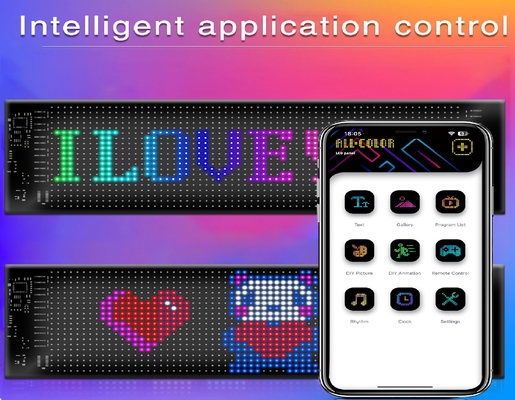 앱 제어 LED 표지판 20*64 유연 USB 프로그래밍 사용자 지정 스크롤 메시지 자동차 표지판 디지털 디스플레이