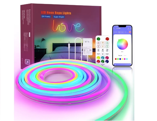 5M 풀 컬러 RGB LED 네온 유연성 실리콘 앰비언트 라이트 스트립 스마트 DIY 디지털 러닝 스트립 라이트 세트 TUYA APP