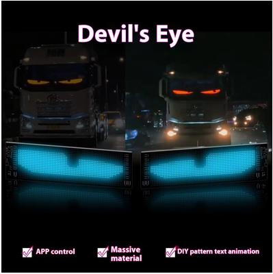 스마트 자동차 스티커 120x595mm RGB 다이내믹 LED 트럭 악마 눈 빛 야외 스마트 디스플레이 IP65 등급