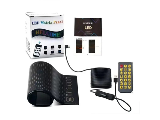 5VDC USB/2A 37x8.5cm LED 매트릭스 디스플레이 자동차 패널 유연한 픽셀 프로그래밍 가능한 스크롤 광고 DIY 애니메이션 텍스트