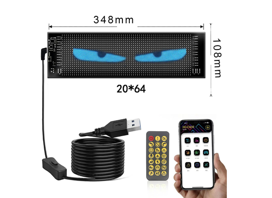 5VDC USB/2A 37x8.5cm LED 매트릭스 디스플레이 자동차 패널 유연한 픽셀 프로그래밍 가능한 스크롤 광고 DIY 애니메이션 텍스트