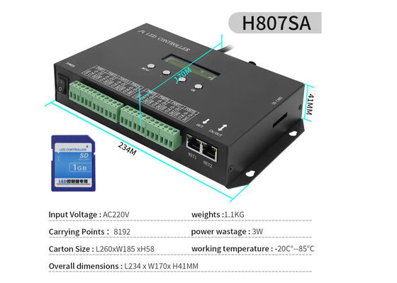 DMX512 프로그래밍 가능한 SPI LED 컨트롤러 H807SA 8192 픽셀 DMX512 WS2811 WS2812B WS2815 APA102 LED 스트립