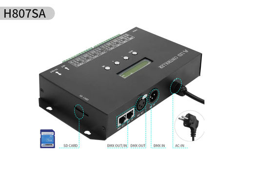 DMX512 프로그래밍 가능한 SPI LED 컨트롤러 H807SA 8192 픽셀 DMX512 WS2811 WS2812B WS2815 APA102 LED 스트립